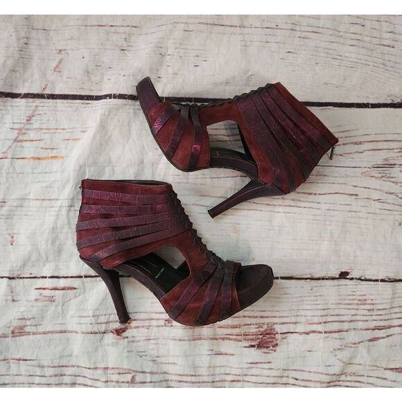 Donald J Pliner Gladiz Platform Burgundy Suede and Leather Heeled Sandals Size 8 - Picture 1 of 9